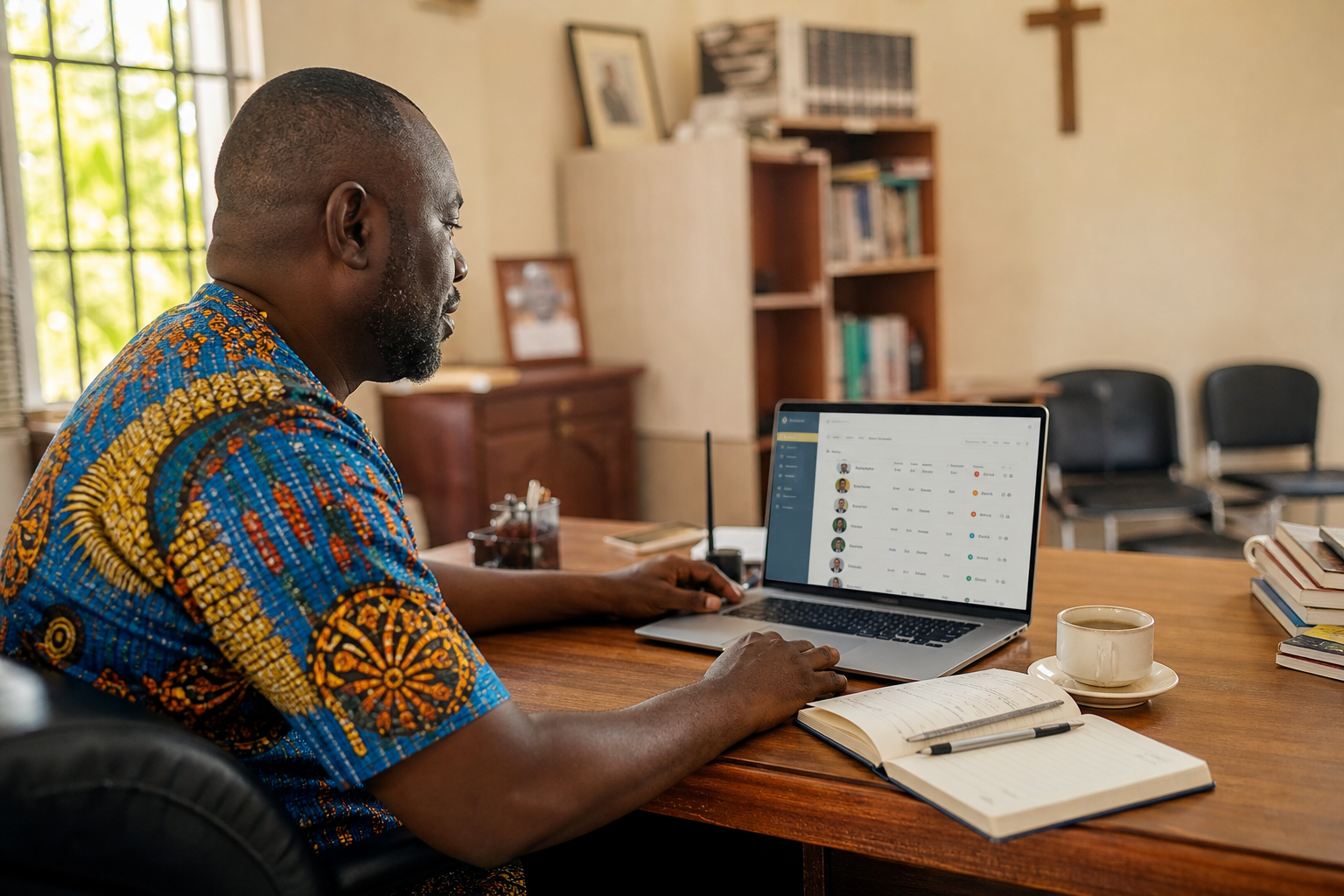Community leader reviewing people and teams on a laptop